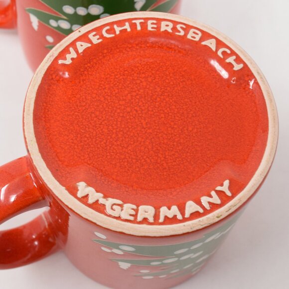 VTG Set Waechtersbach West W Germany Christmas Tree Mug Ceramic Red Green 2 Cups - Picture 12 of 14